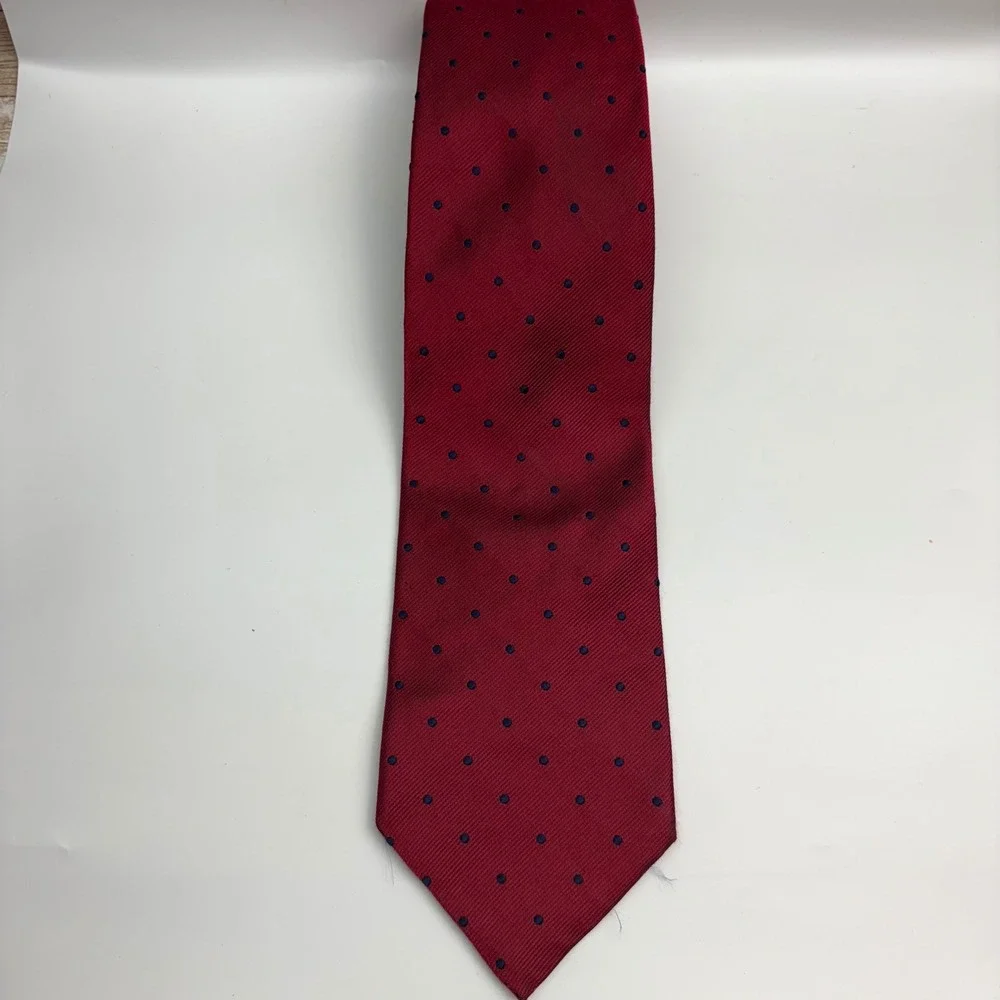 Brooks Brothers Tie Mens One Size Burgundy Red Blue Polka Dot Silk Made in USA